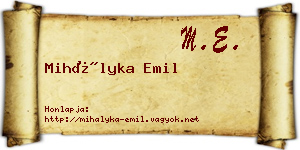 Mihályka Emil névjegykártya